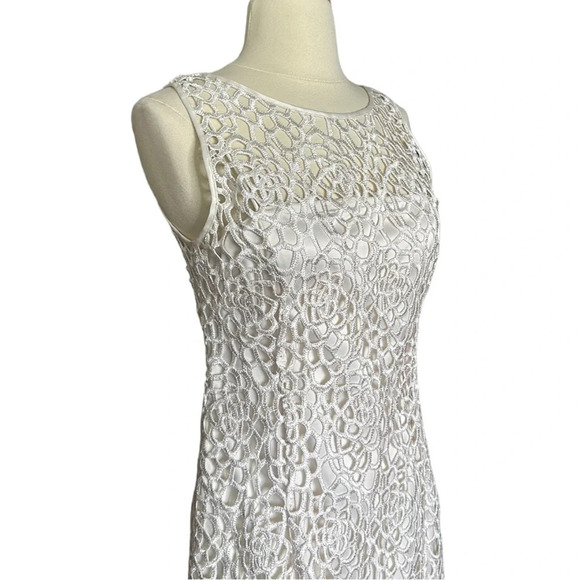 ADRIANNA PAPELL Evening White Crochet Lace Overlay Dress Occasion Party Size 6 - Picture 6 of 16